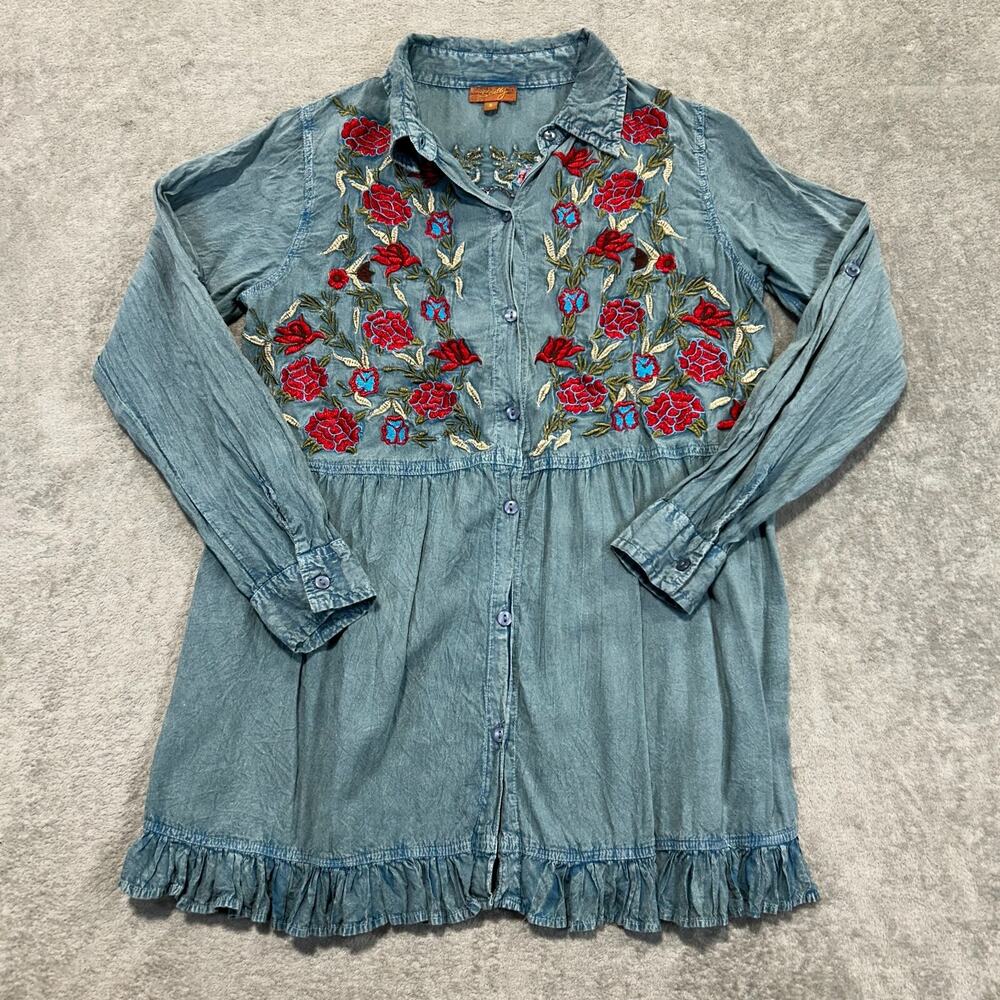 Scully‎ Embroidered Floral Button Up Blouse Womens Small Small Rodeo Western Top